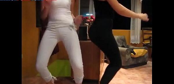  2 horny latinas teens dancing in spandex